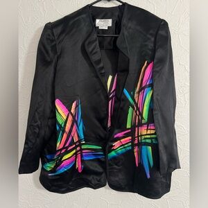 Yolanda Lorente Vintage 100% Silk Hand Painted Blazer Women’s Size Large CLEAN